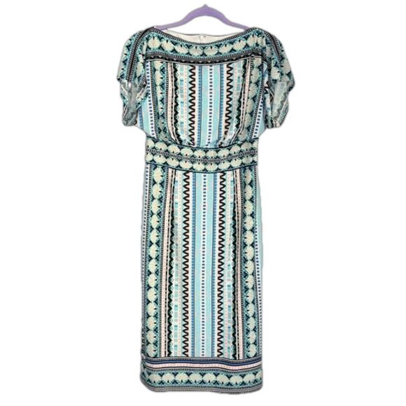 Maggy London Dresses & Skirts - Maggie London Boat Neck Multicolored Midi   Lined 1/2 Zip Party Dress. Size 4.